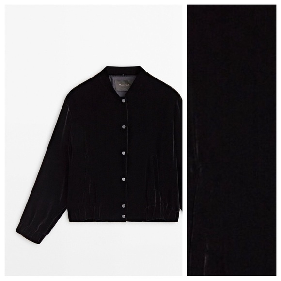 NWT. Massimo Dutti Black Velvet Bomber Jacket. Size S. - Picture 4 of 9